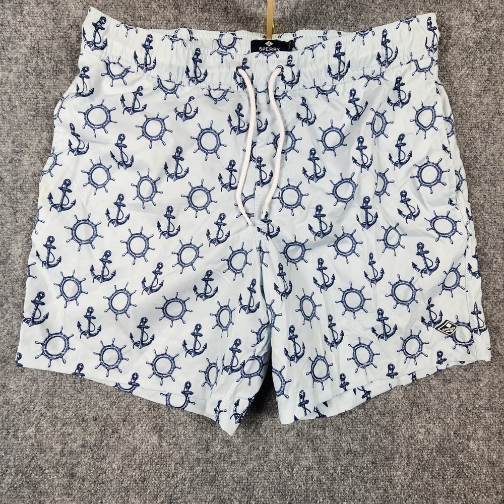 Sperry Mens Swim Trunks Blue Anchor Ship Wheel Nautical Board Shorts XL PL93120M